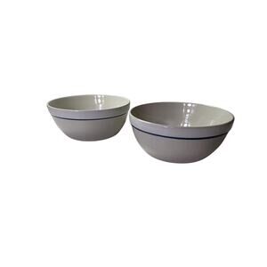 GIBSON HOUSEWARES Blue Rim Gray White Coupe Cereal Bowls Set of 2